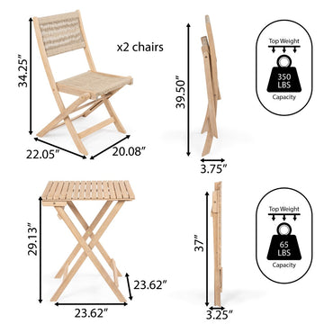 Javea Modern Coastal 3-Piece Acacia Wood Outdoor Folding Bistro Set - JONATHAN Y